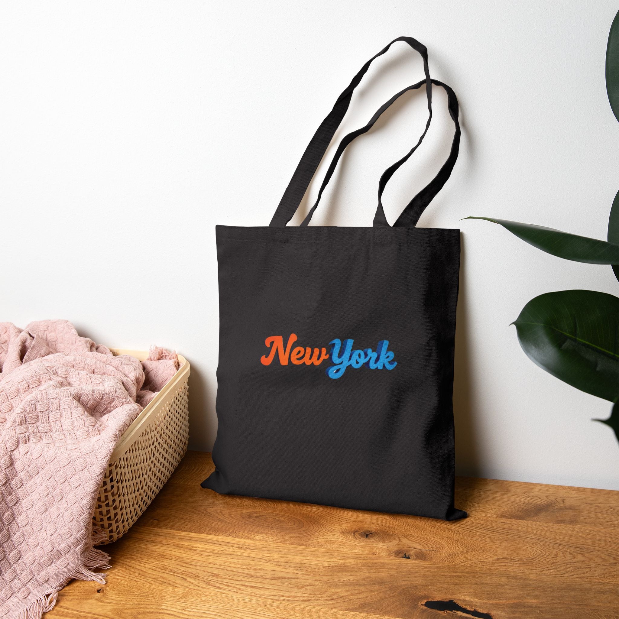 New York Script Canvas Tote Bag – Retro Two-Tone City Souvenir