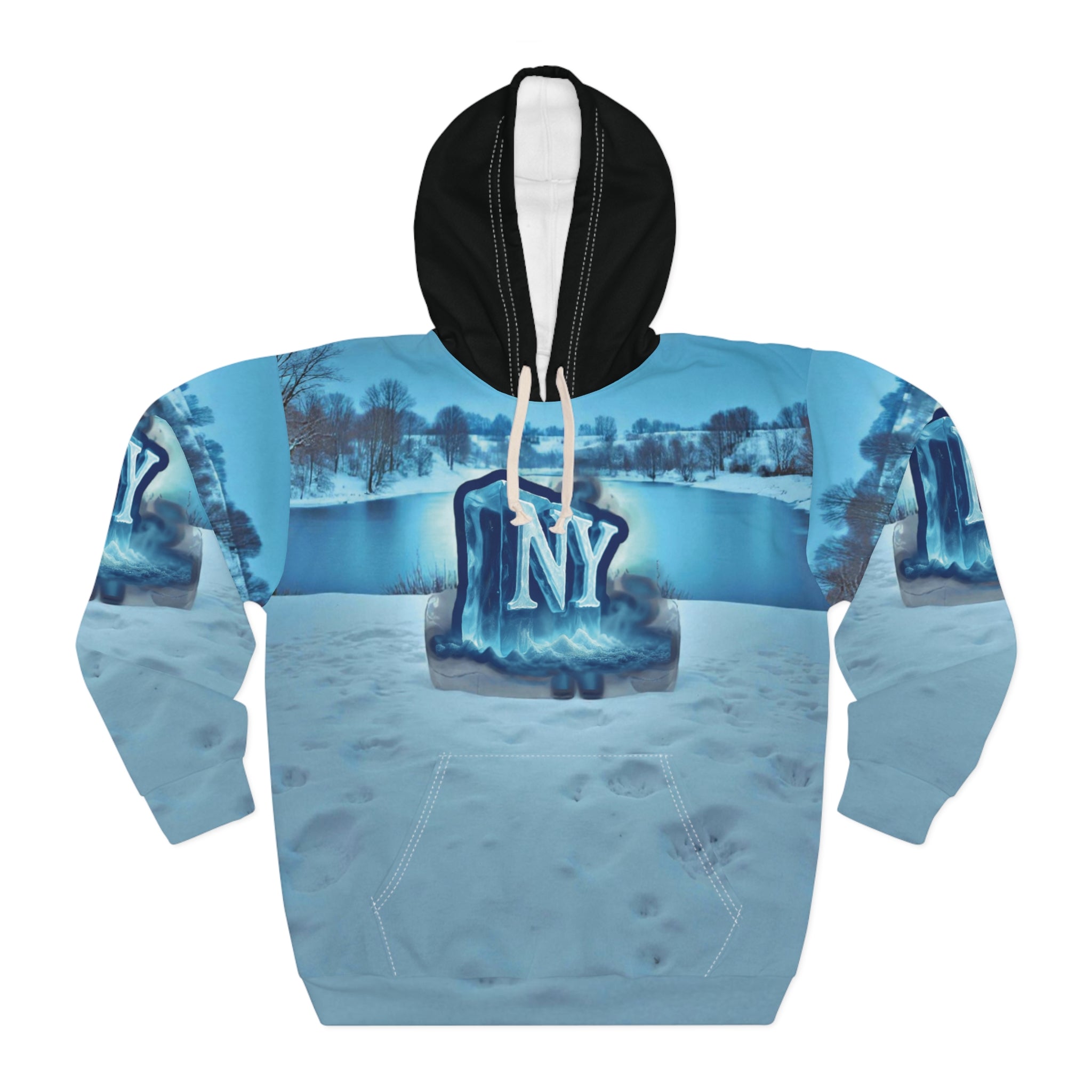 ,'NY Frozen Landscape' Hoodie – Urban Winter Style. Gift for Him/Her, Winter Fashion, Holiday Apparel, AOP Design