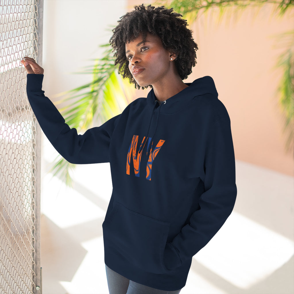 NY Three-Panel Fleece Hoodie, Cozy Hooded Sweatshirt, Casual Wear for All, Gift for Friends, Stylish Streetwear