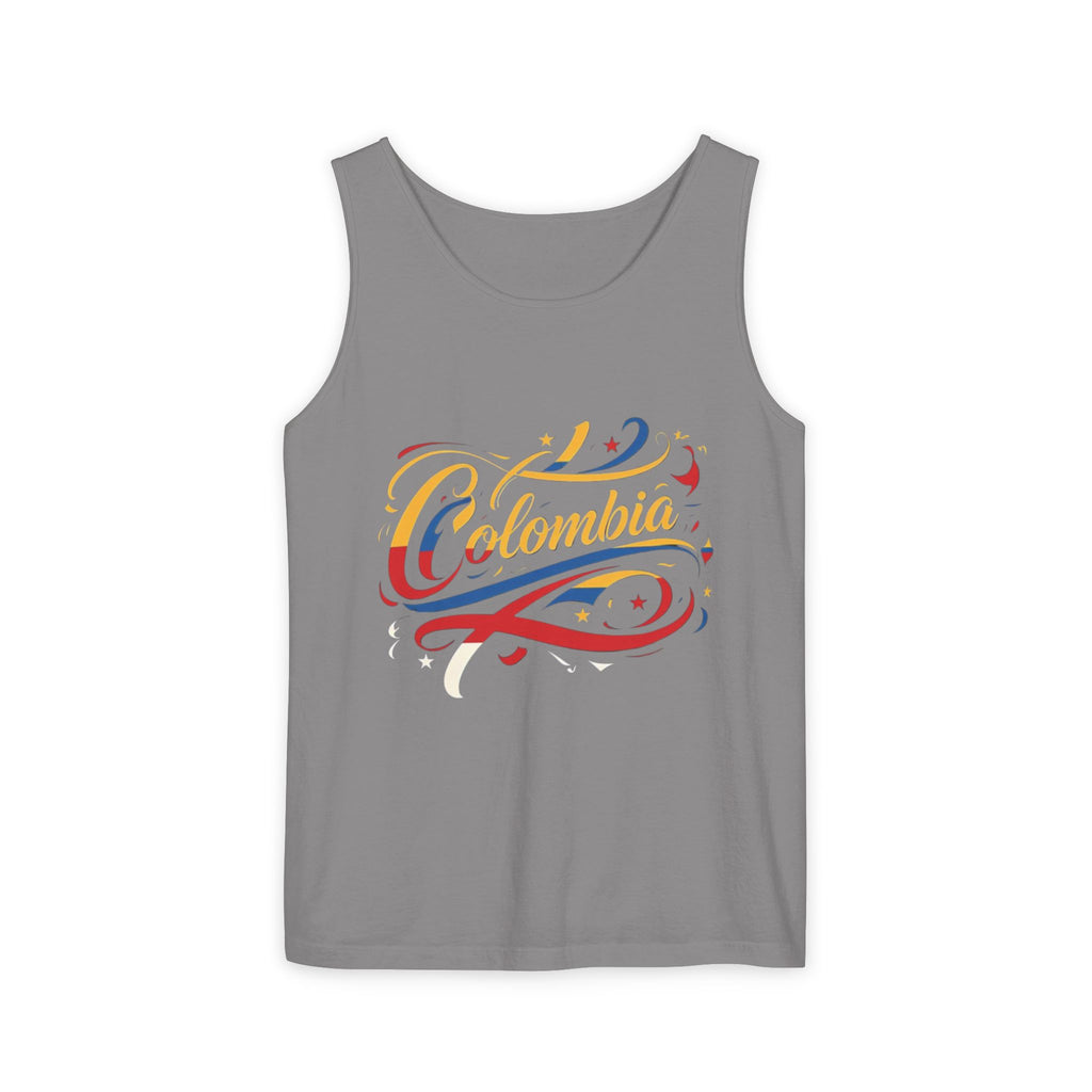 Camiseta sin mangas unisex teñida de Colombia: Celebra la cultura colombiana