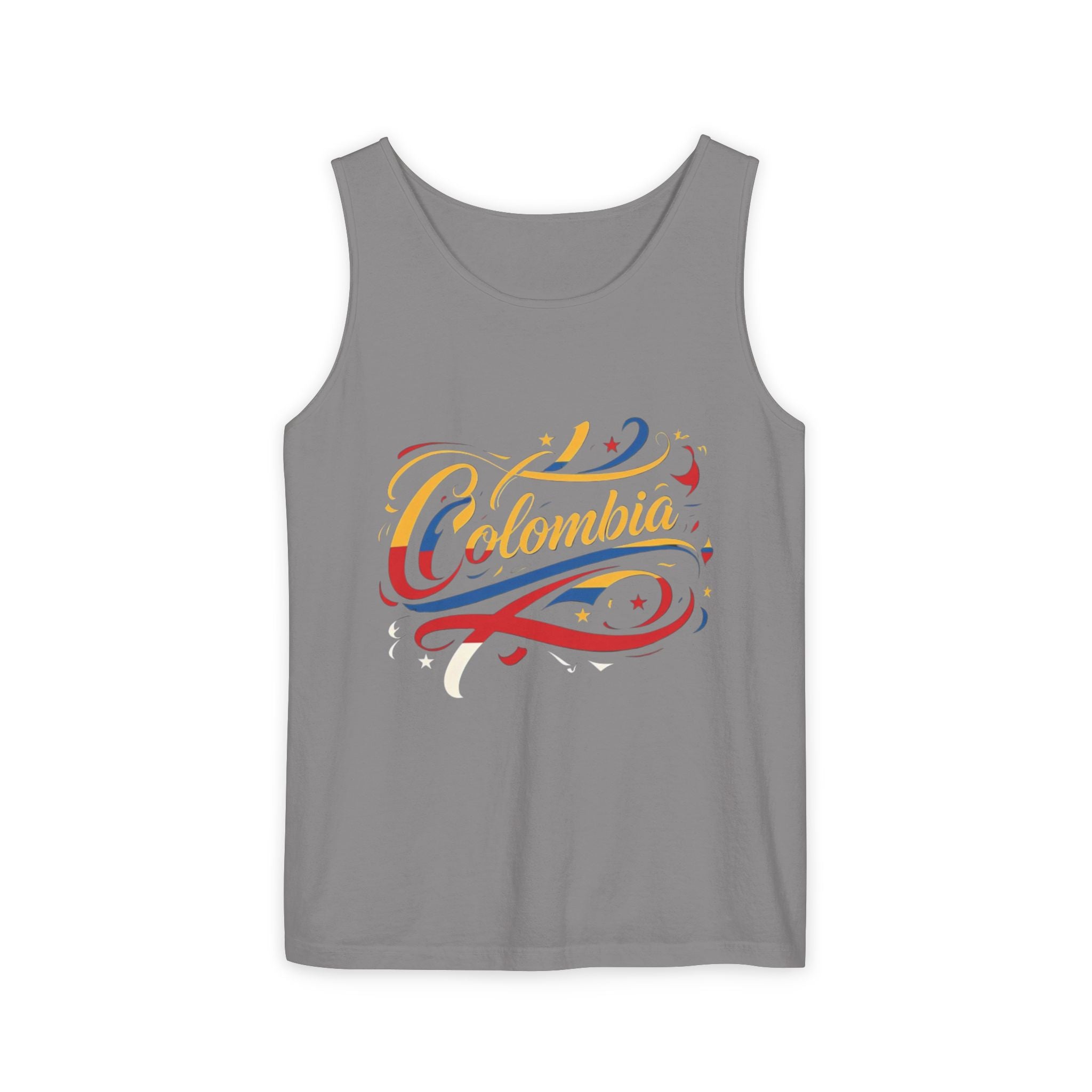 Camiseta sin mangas unisex teñida de Colombia: Celebra la cultura colombiana