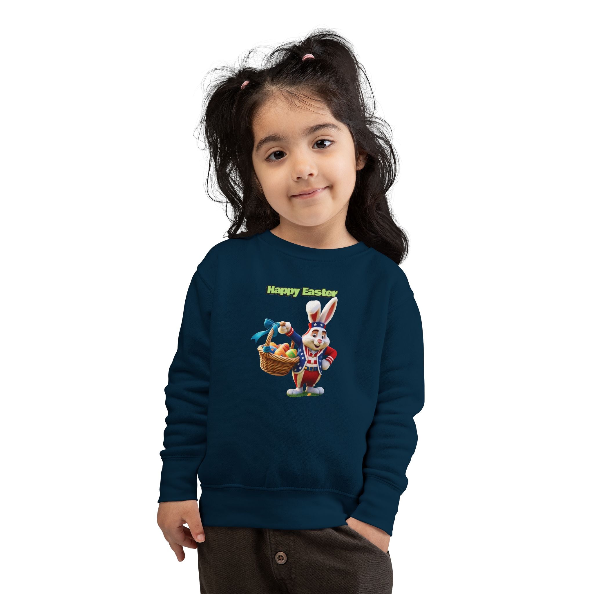 Toddler Sweatshirt — "Happy Easter" Bunny with Basket Kids Pullover