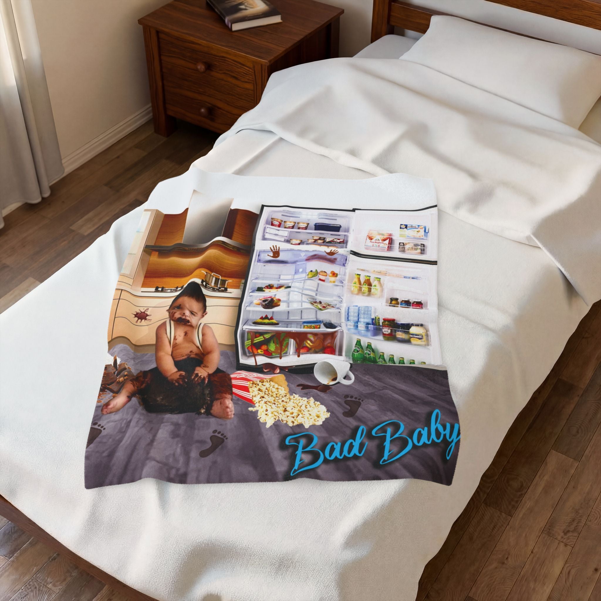 Velvet Plush Blanket - Funny Baby Mischief Design, Bad baby brand 