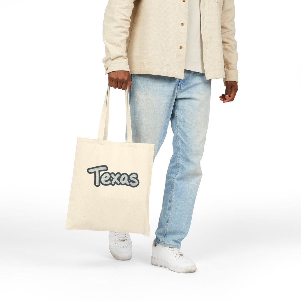 Texas Script Canvas Tote — Eco Cotton Grocery & Market Bag