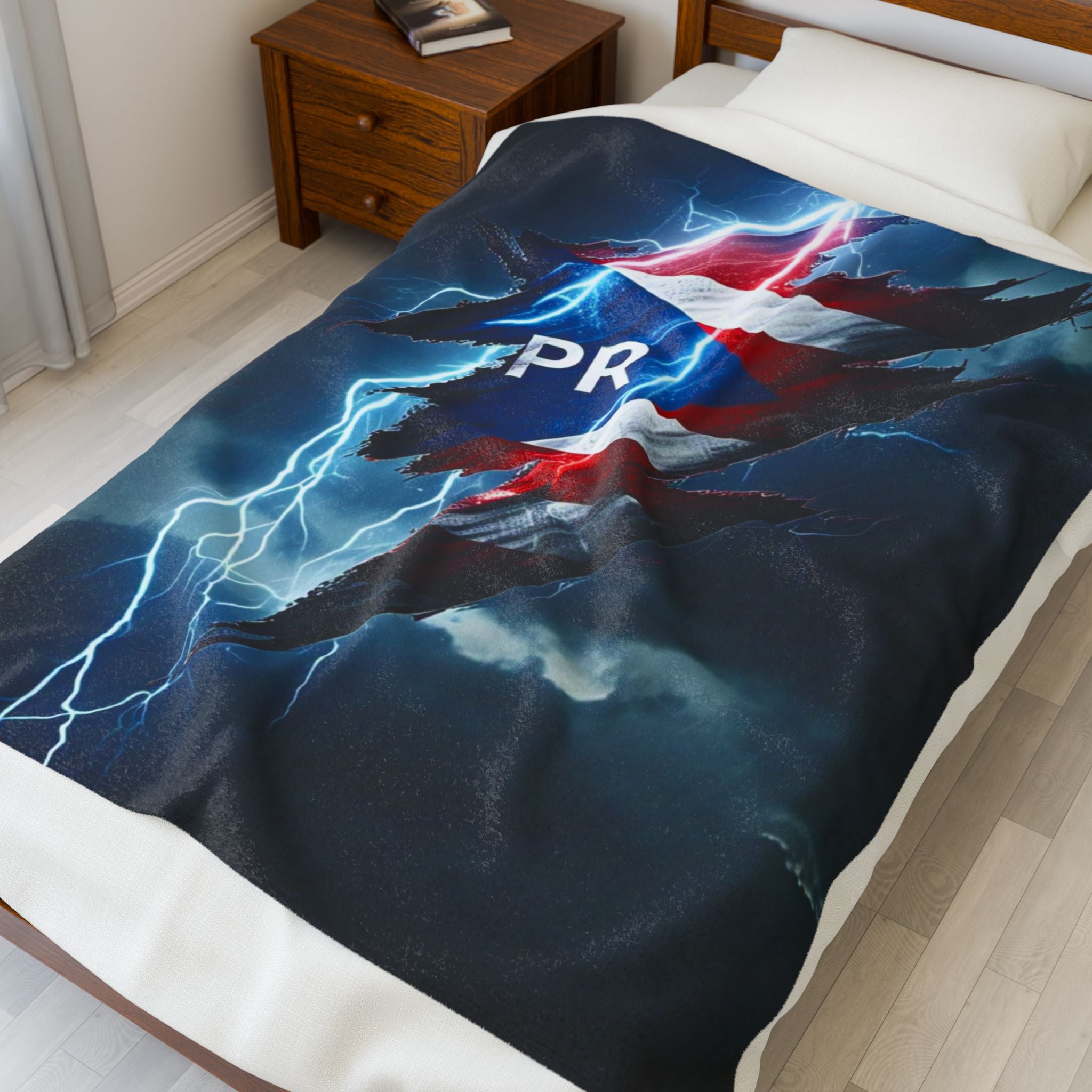 Velveteen Plush Blanket — Puerto Rico Lightning Flag Design (PR Torn Flag)
