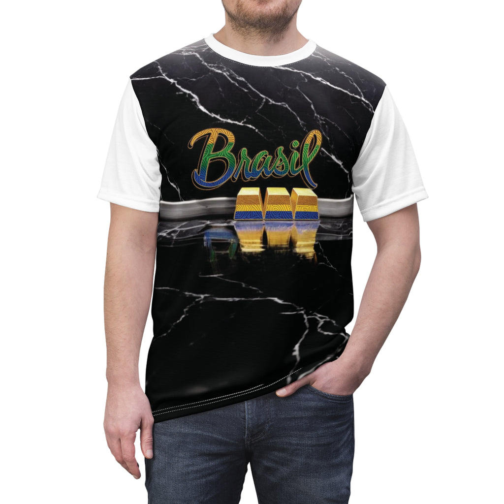 Camiseta unissex com corte e costura Brazilian Vibes - Design elegante em mármore