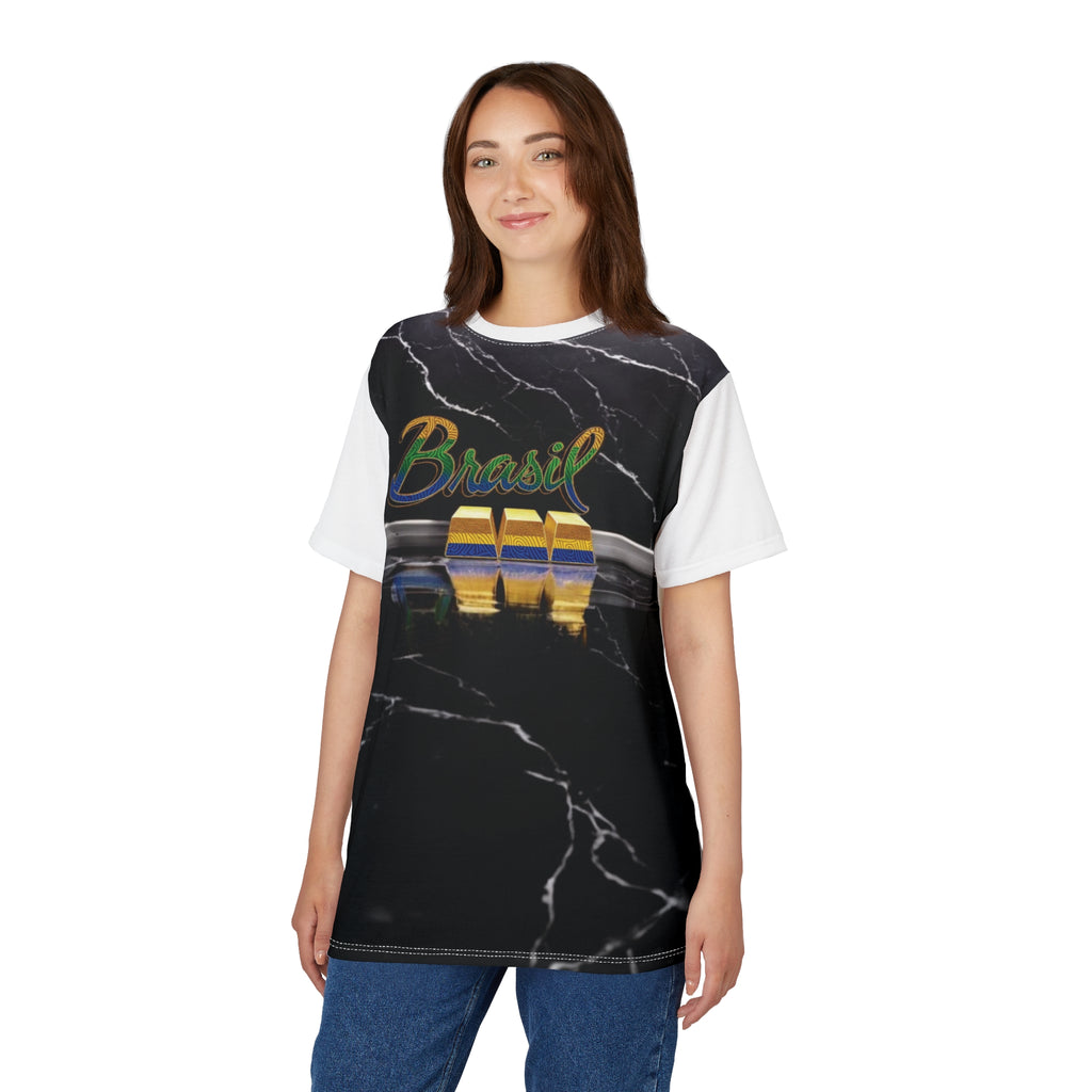 Camiseta unissex com corte e costura Brazilian Vibes - Design elegante em mármore