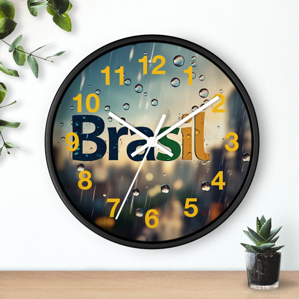 Relógio de parede com gota de chuva do Brasil