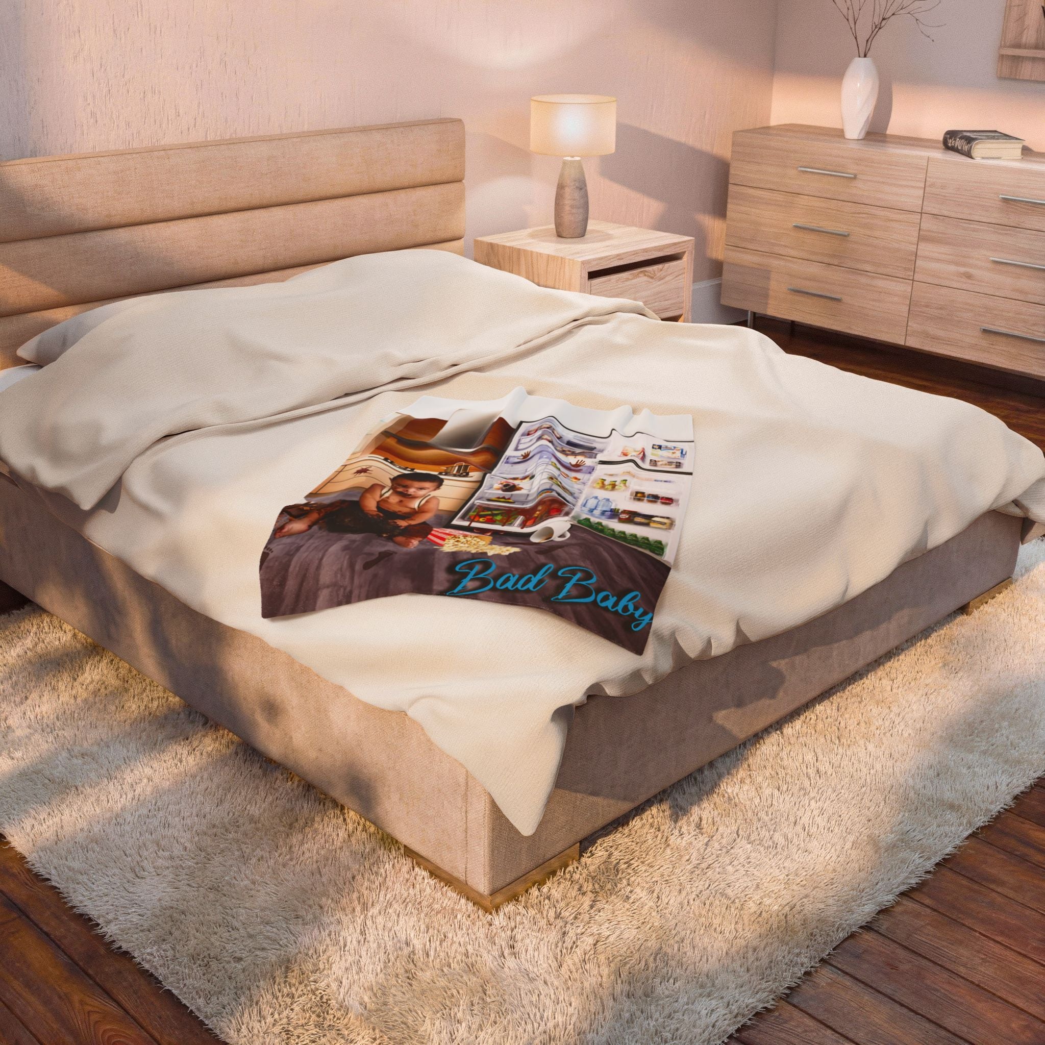 Velvet Plush Blanket - Funny Baby Mischief Design, Bad baby brand 