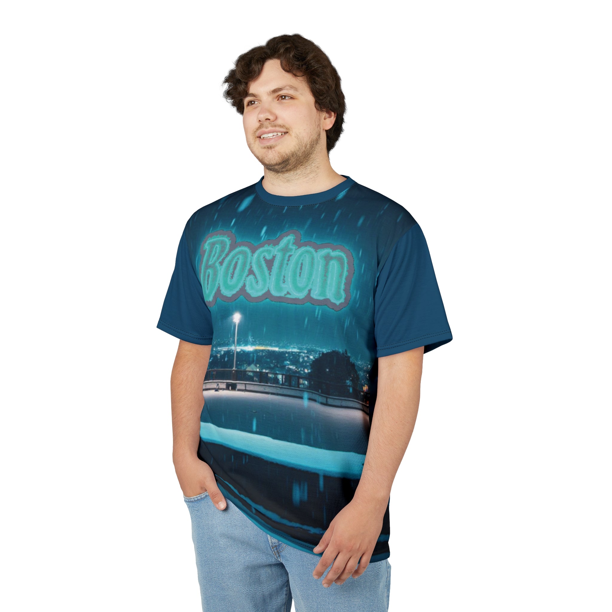 Boston Nightscape Unisex Tee, Urban Style Shirt, Cityscape Graphic Tee, Unique Boston Souvenir, Casual Streetwear