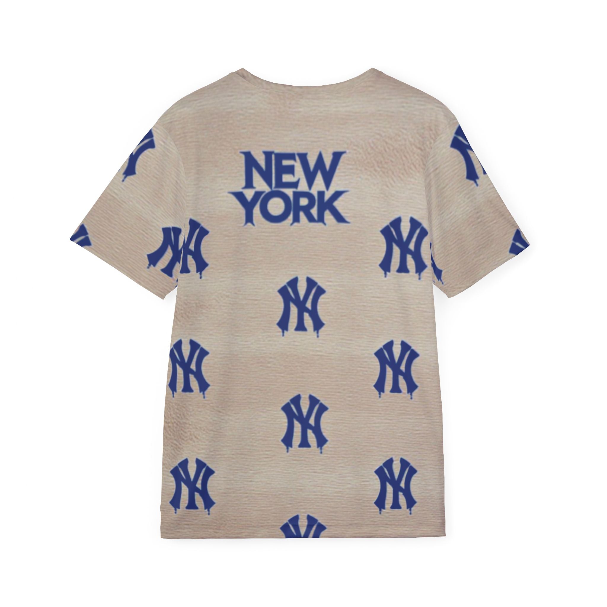"NEW YORK Drip" T-shirt | Beige All-Over Print with Stylized Blue Logo