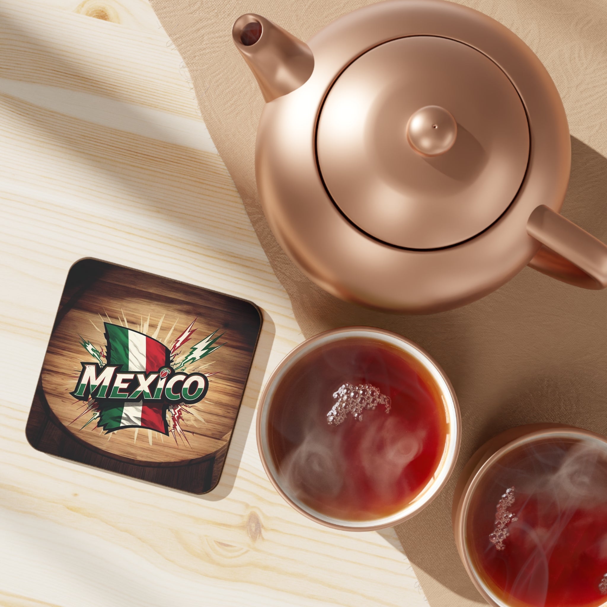 Posavasos de madera dura con la bandera mexicana: celebra la cultura en casa