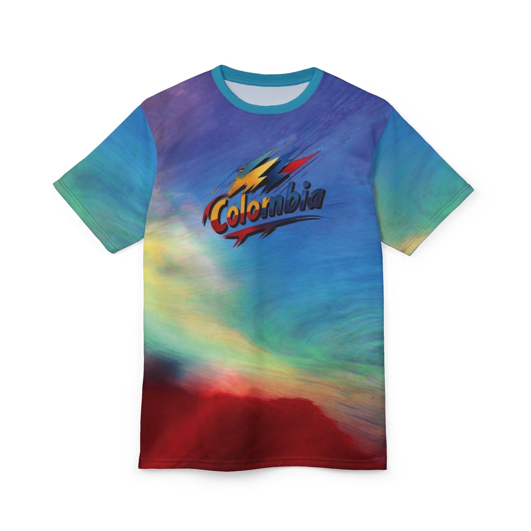Camiseta colombiana vibrante cortada y cosida