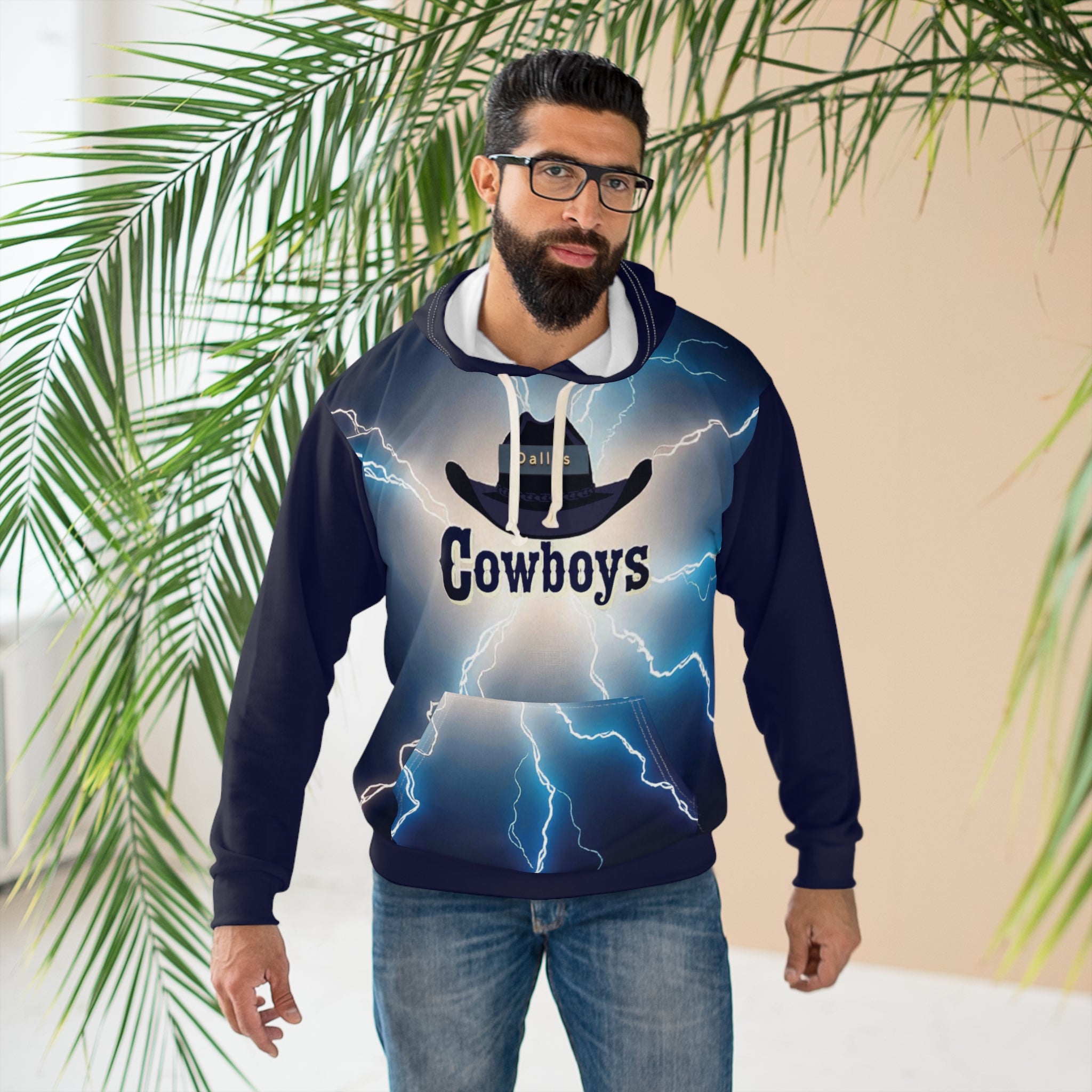 Cowboys Lightning Unisex Pullover Hoodie, Western Style Hoodie, Graphic Hoodie, Gift for Cowboys Fans, Casual Wear, Unique Hoodie Design