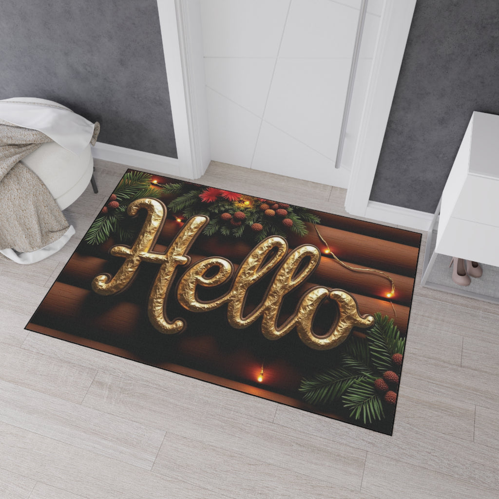 Festive Welcome Floor Mat with 'Hello' Design