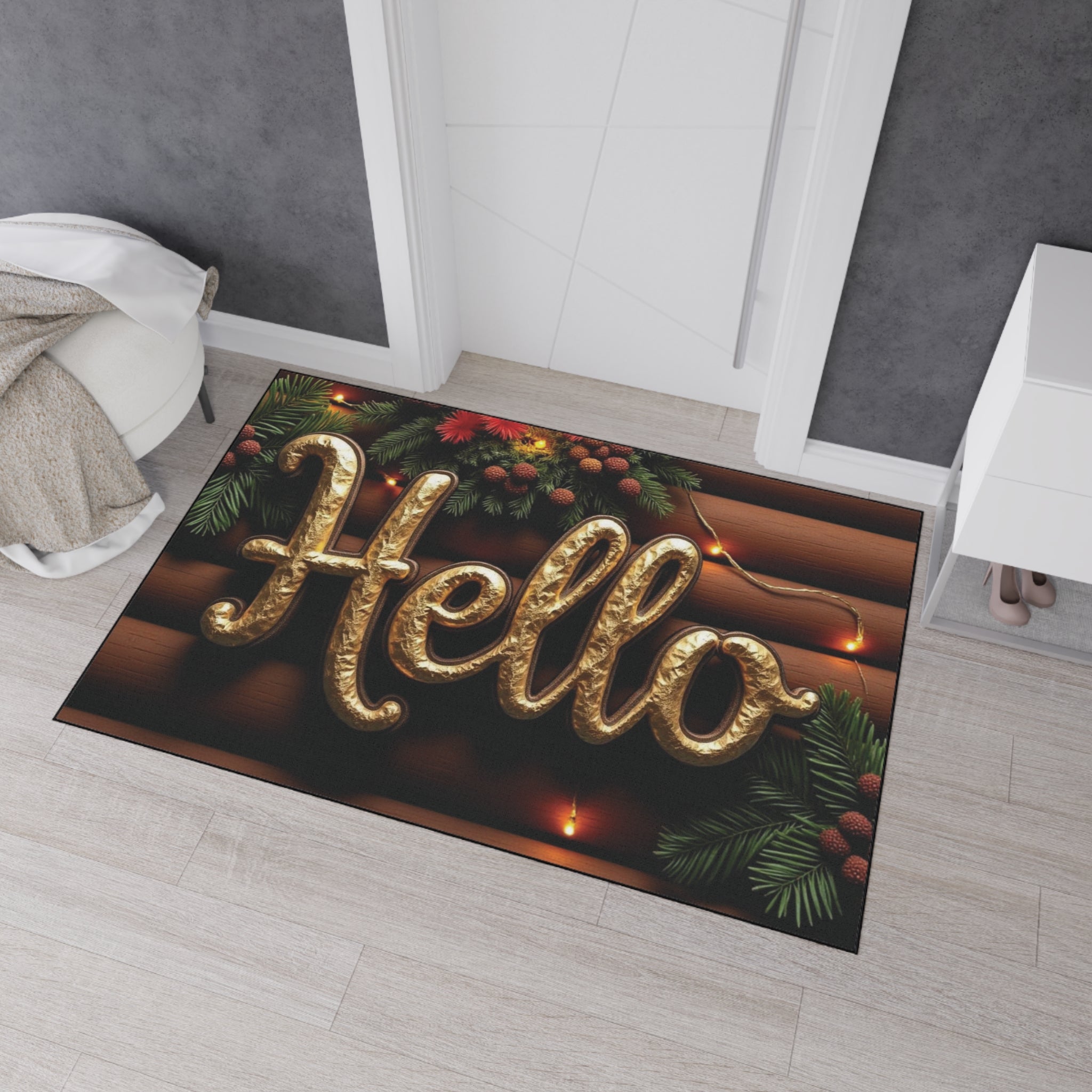 Festive Welcome Floor Mat with 'Hello' Design