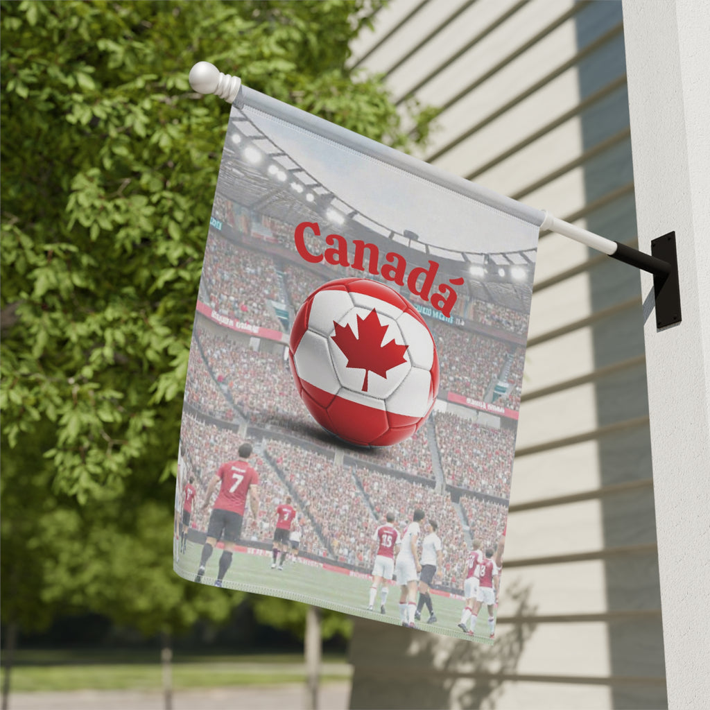Canada Soccer Garden Flag — Canada Maple Leaf Soccer Ball Stadium Garden Banner