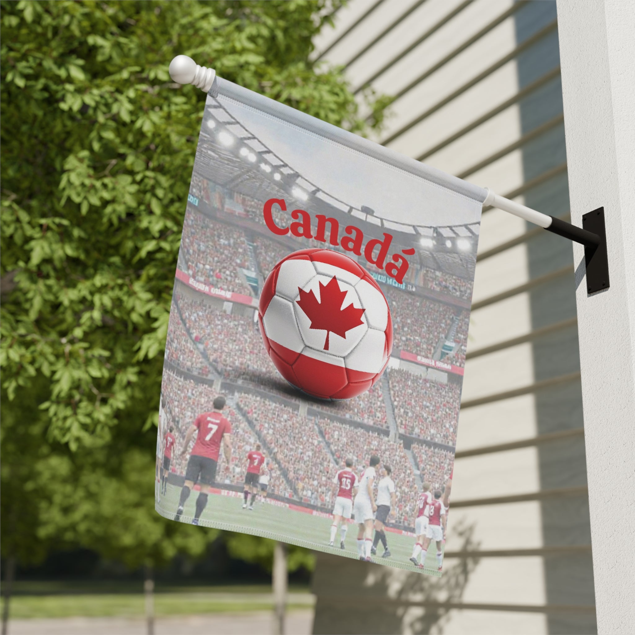Canada Soccer Garden Flag — Canada Maple Leaf Soccer Ball Stadium Garden Banner