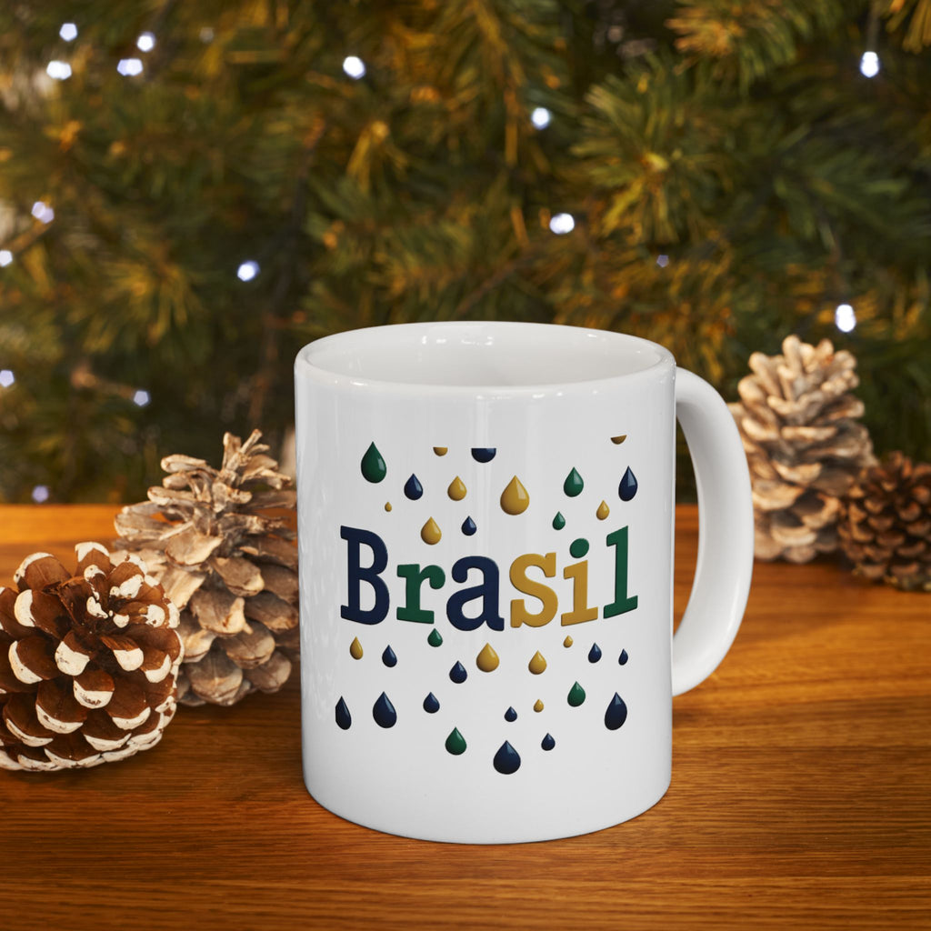 Caneca de cerâmica com gotas de chuva do Brasil - Presente perfeito para amantes de café
