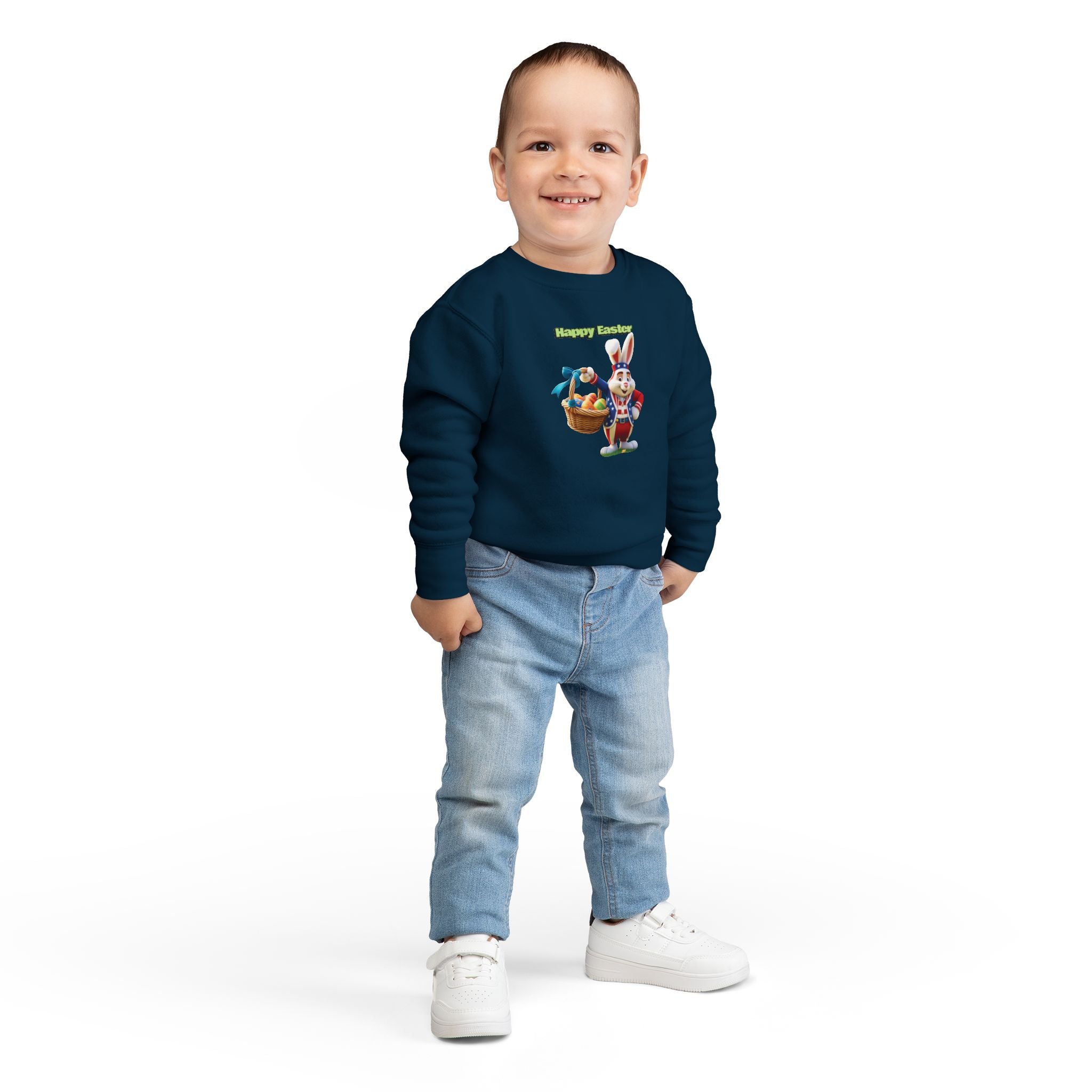 Toddler Sweatshirt — "Happy Easter" Bunny with Basket Kids Pullover
