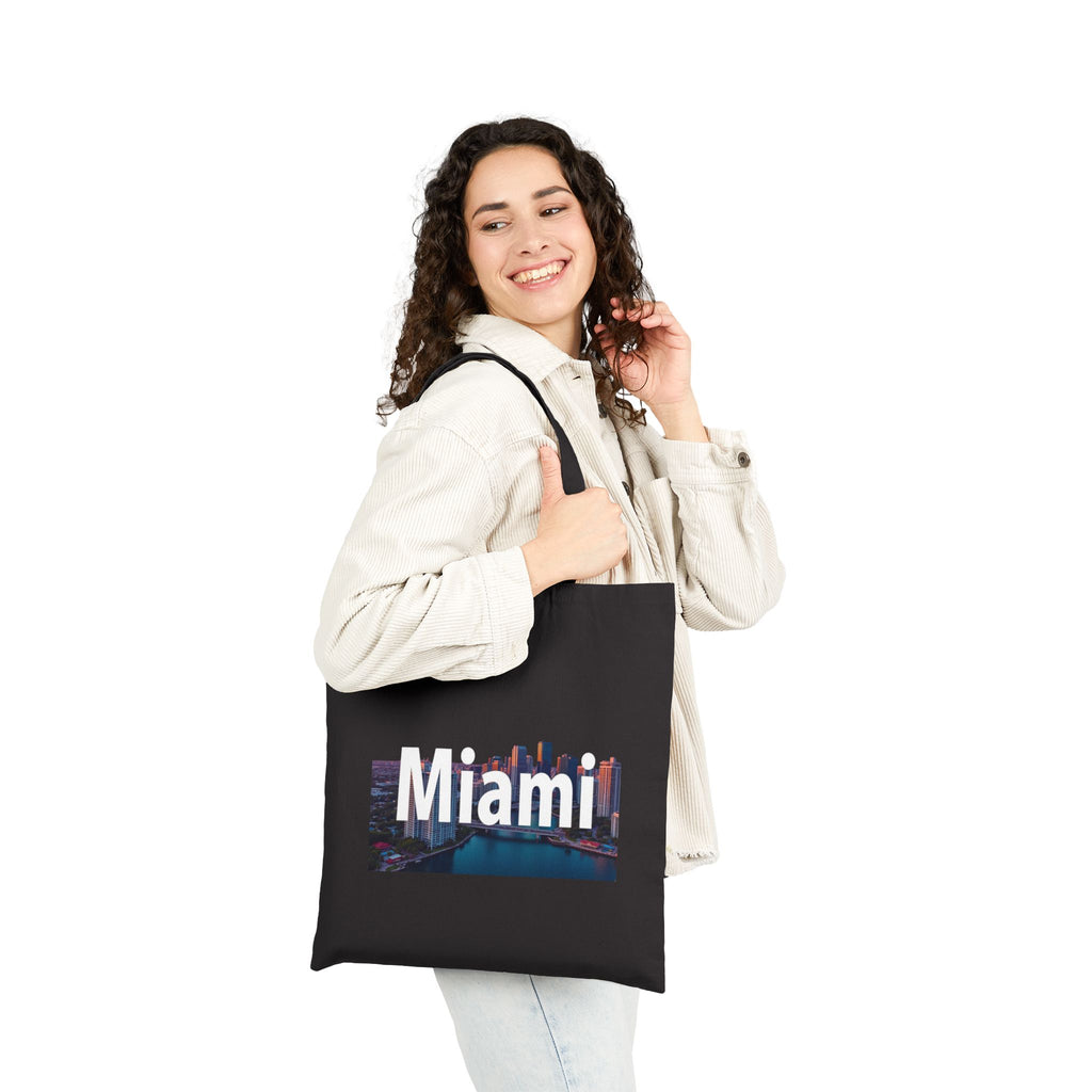Miami Cityscape Tote Bag — Night Skyline Cotton Canvas Beach & Market Tote