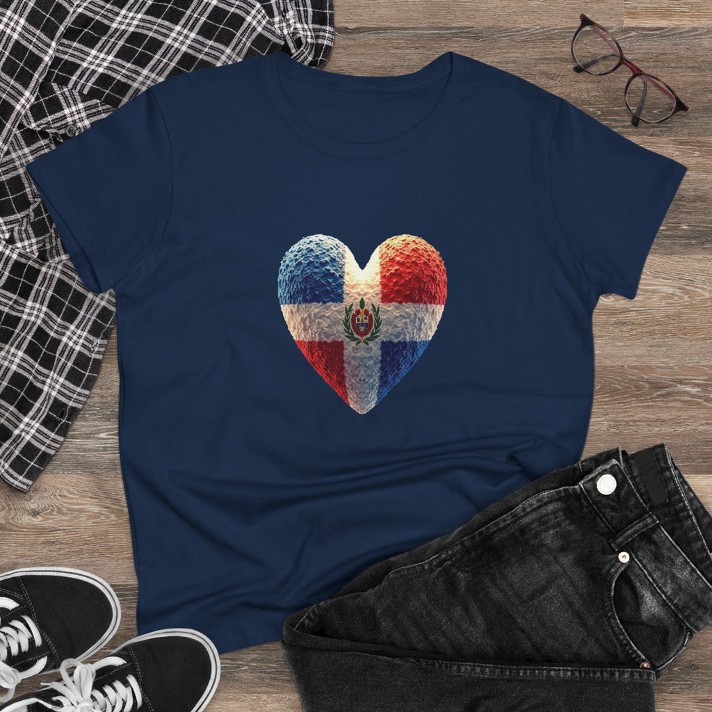 Camiseta con estampado de corazón de República Dominicana para mujer - Algodón cómodo de peso medio