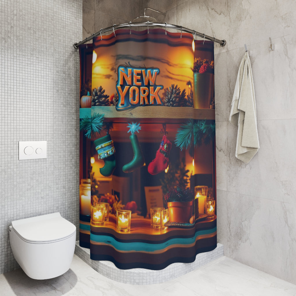 New York Holiday Shower Curtain - Festive Home Decor