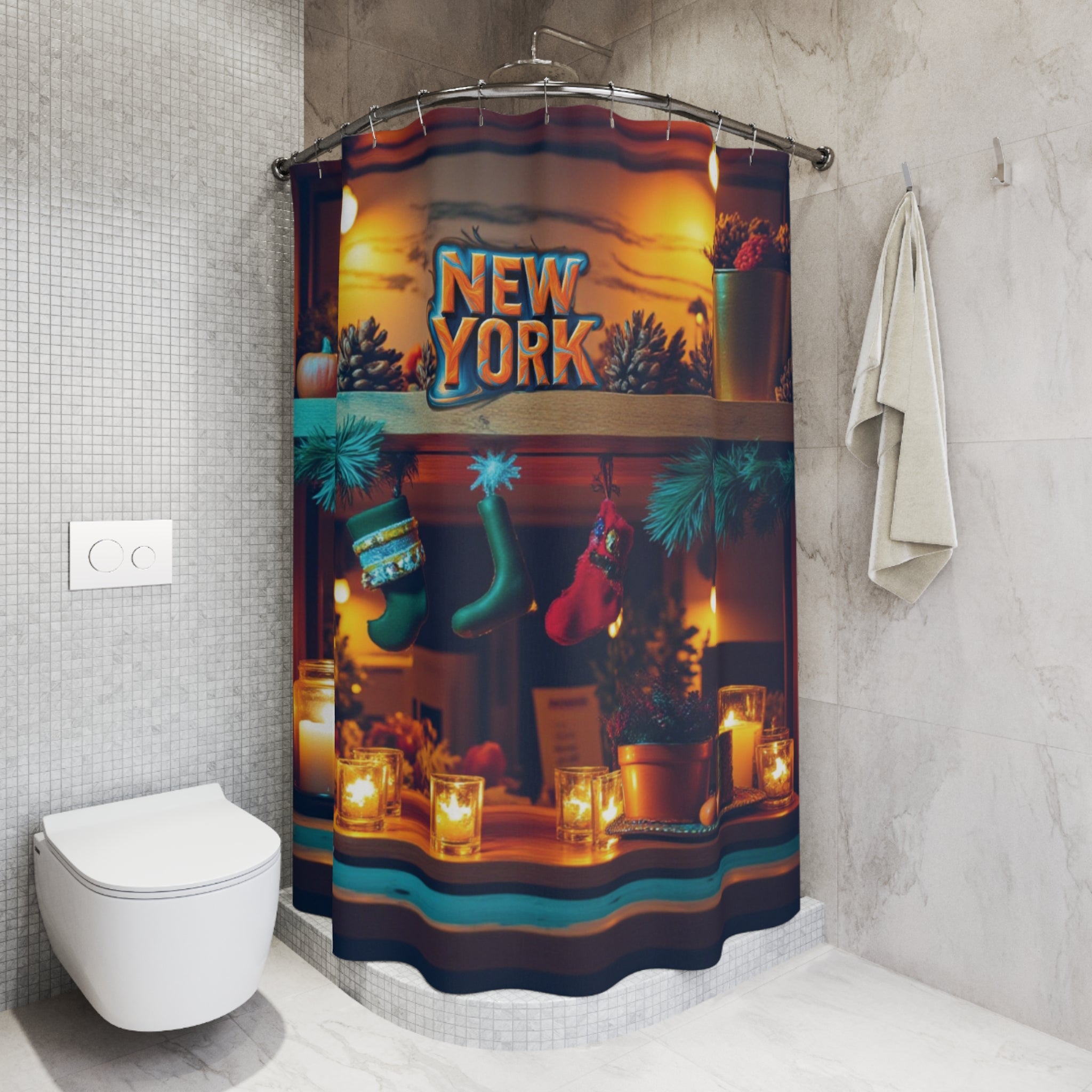 New York Holiday Shower Curtain - Festive Home Decor