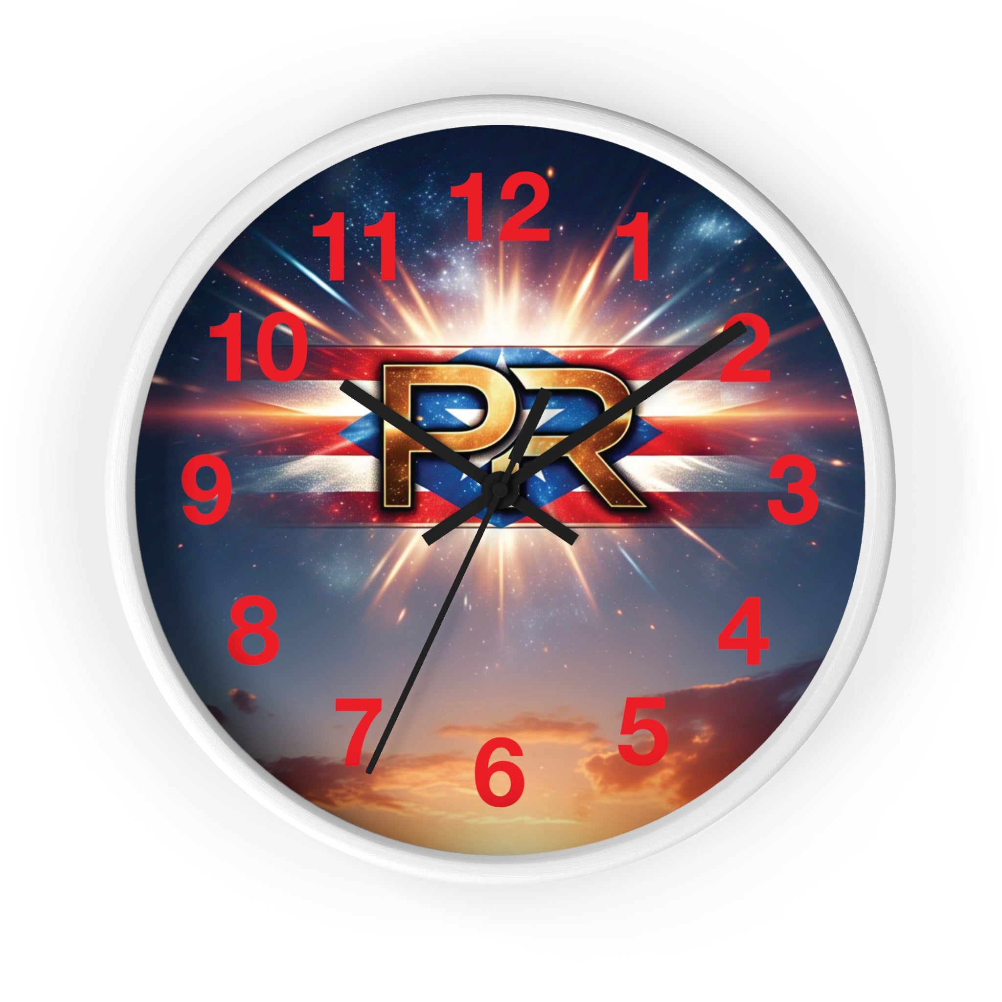 Reloj de pared puertorriqueño con el logotipo de PR: perfecto para decoración del hogar o regalos.