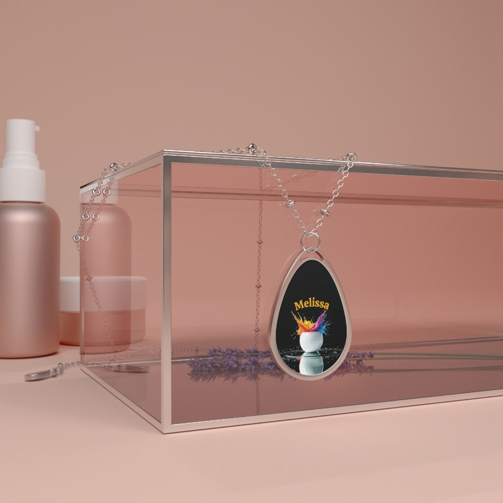 Personalized Oval Name Necklace — Custom "Melissa" Pendant with Colorful Accents