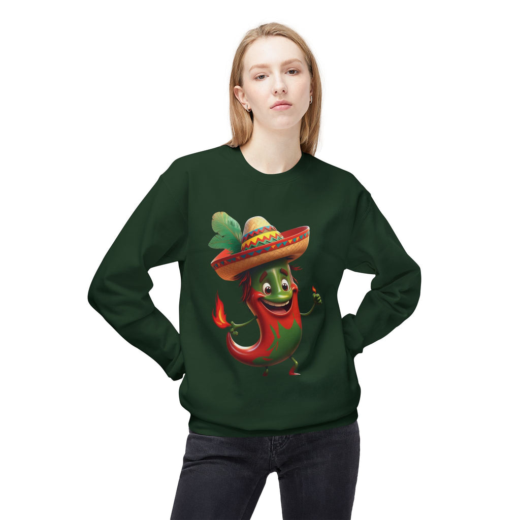 Viva Mexico Fleece Crewneck Sweatshirt - Fun Chili Pepper Design