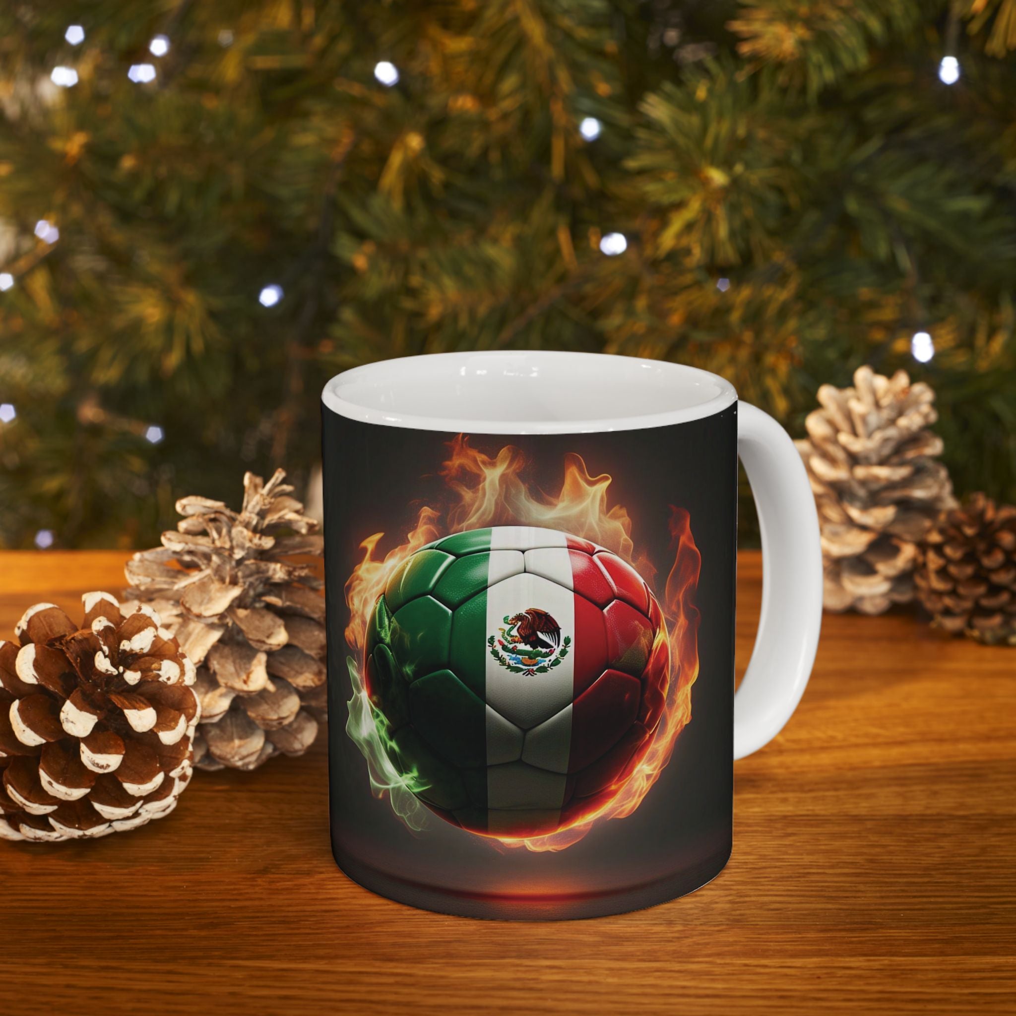 Taza de fútbol - Taza de cerámica con balón de fútbol y bandera mexicana (11oz, 15oz)