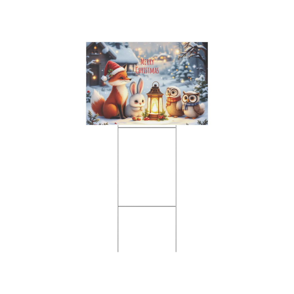 Christmas Lawn Sign – Cozy Holiday Decorations with Fox, Bunny & Owls