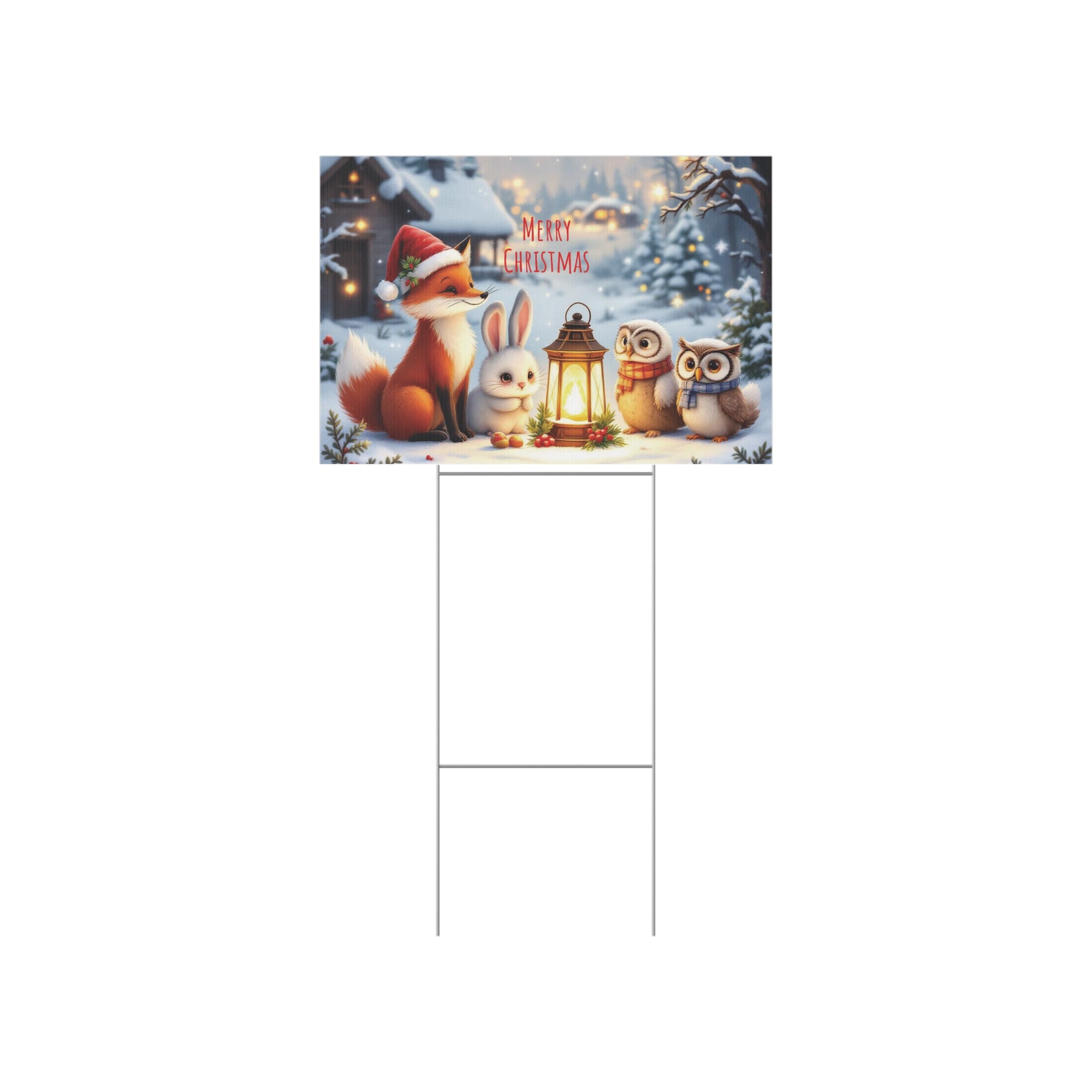 Christmas Lawn Sign – Cozy Holiday Decorations with Fox, Bunny & Owls