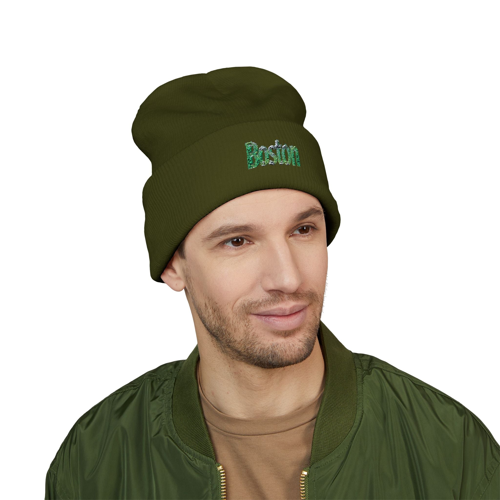 Embroidered Boston Beanie - Classic Cuffed Winter Hat