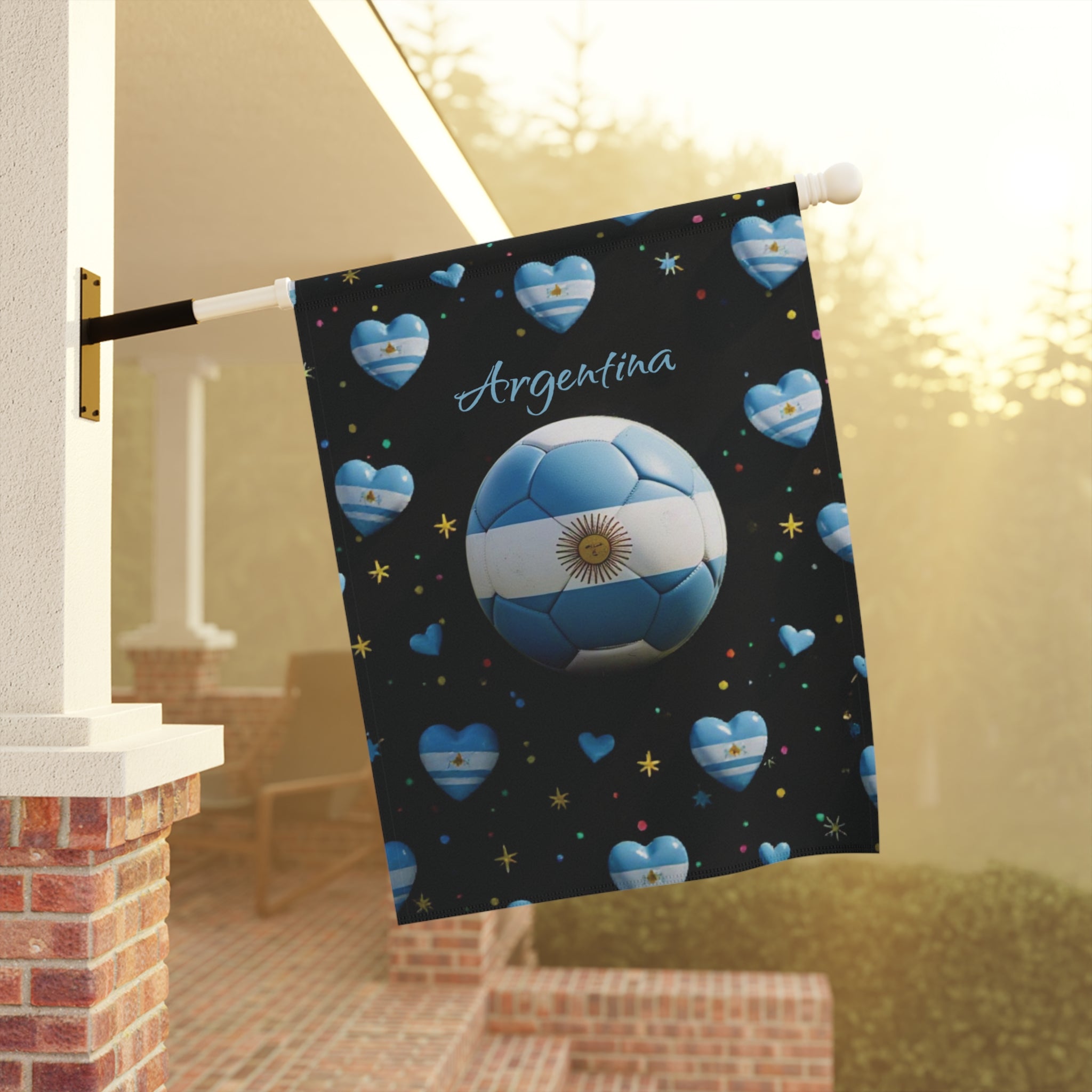 Argentina Soccer Garden Flag — Argentina Heart Soccer Ball House Banner