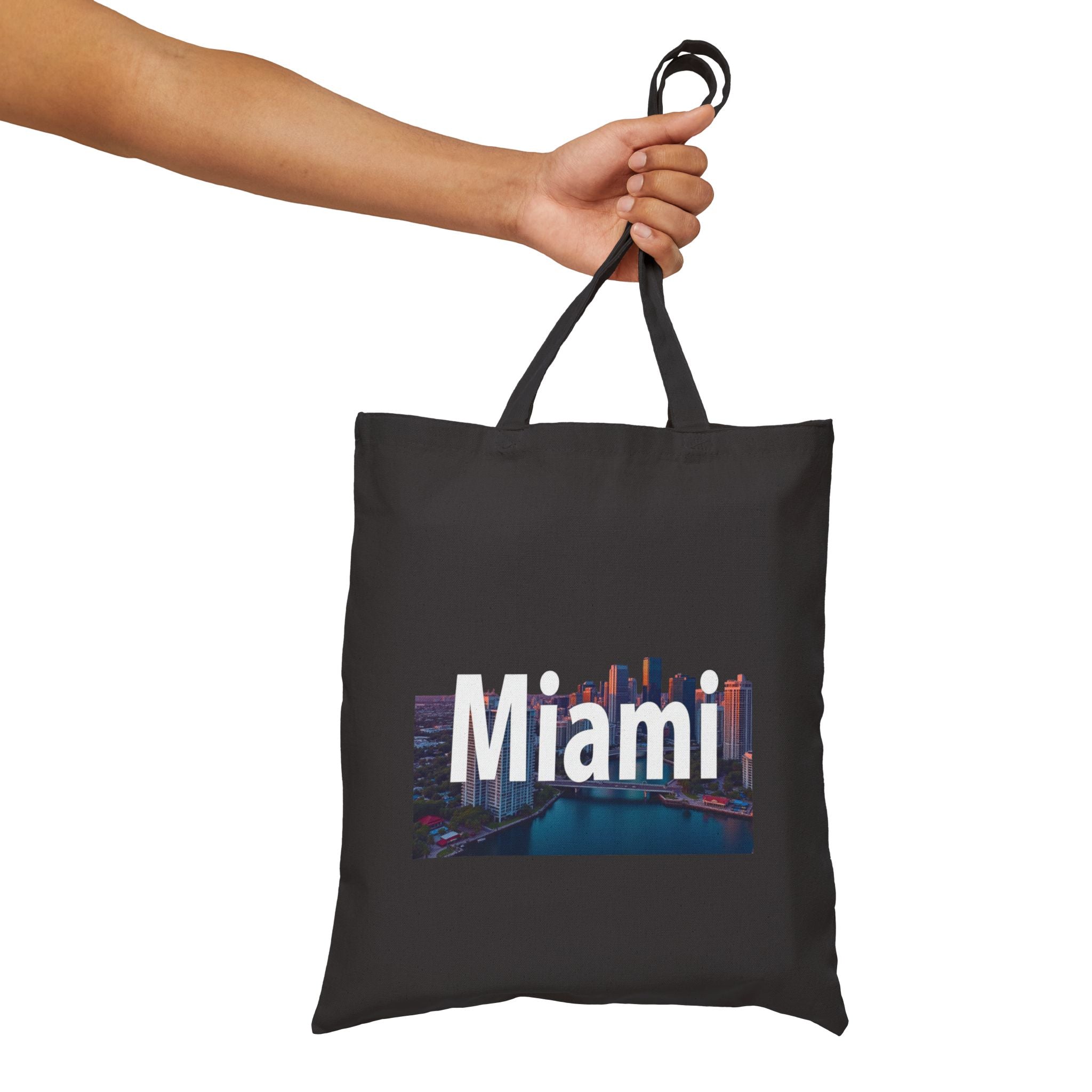 Miami Cityscape Tote Bag — Night Skyline Cotton Canvas Beach & Market Tote