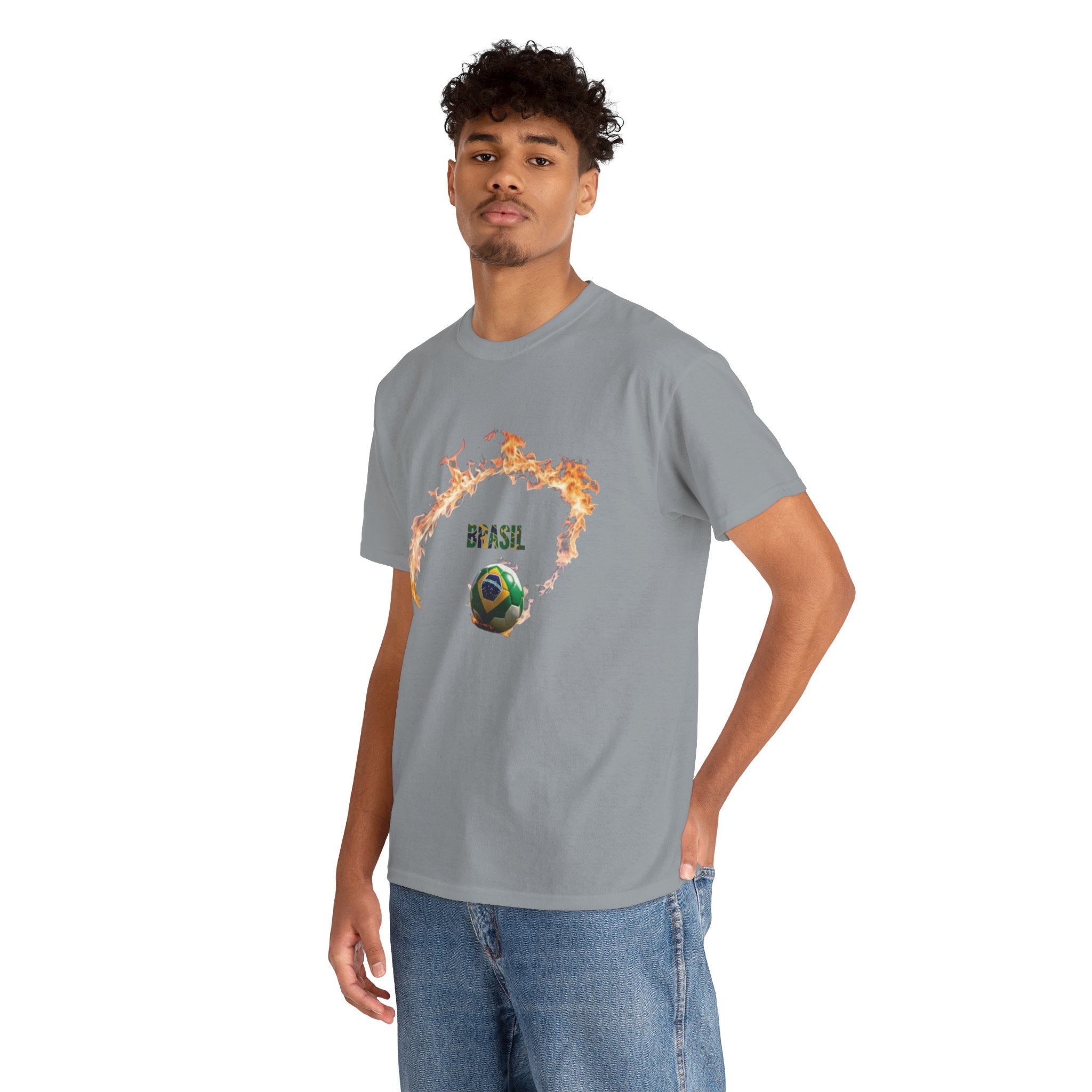 Camiseta unissex de algodão pesado Brazil Soccer Love - estampa divertida para fãs de esportes