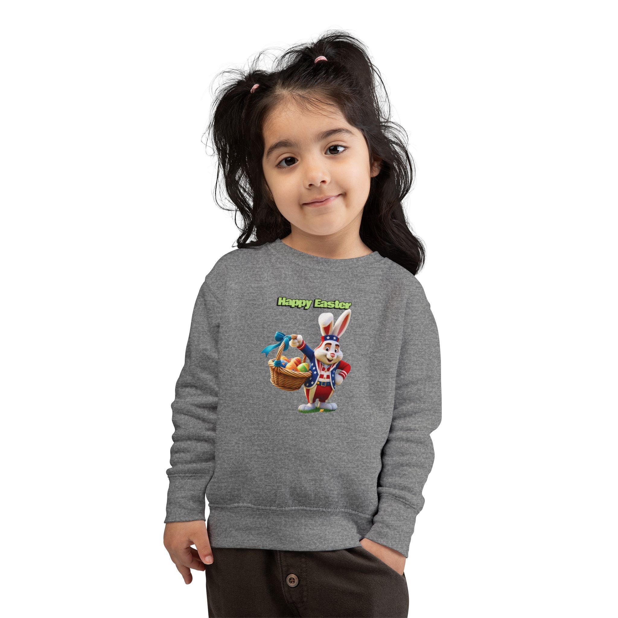 Toddler Sweatshirt — "Happy Easter" Bunny with Basket Kids Pullover