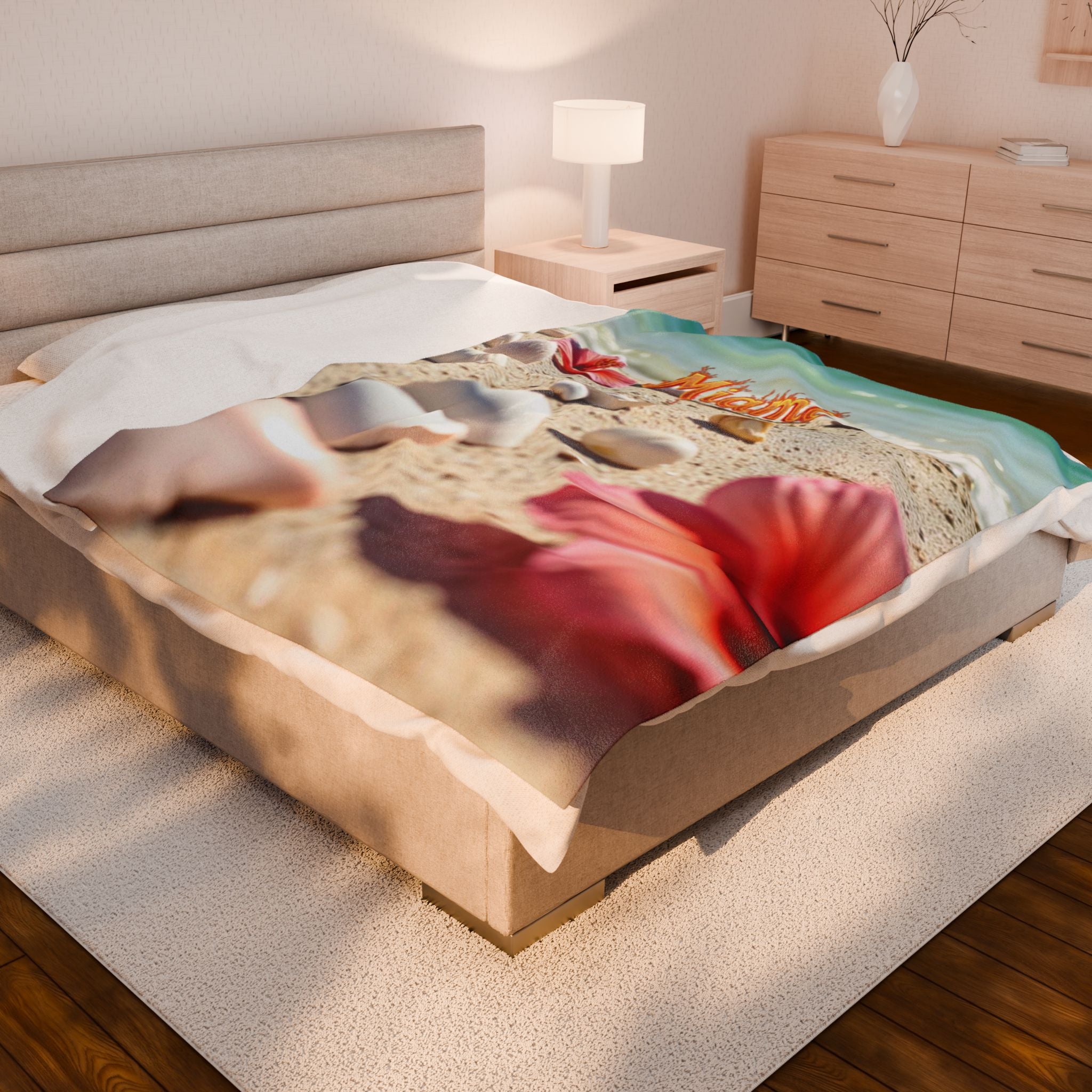 Miami Beach Velveteen Plush Blanket - Cozy Tropical Decor for Relaxation