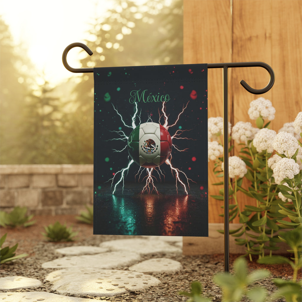 Mexico Soccer Ball Lightning Garden Flag — Patriotic Football House Banner