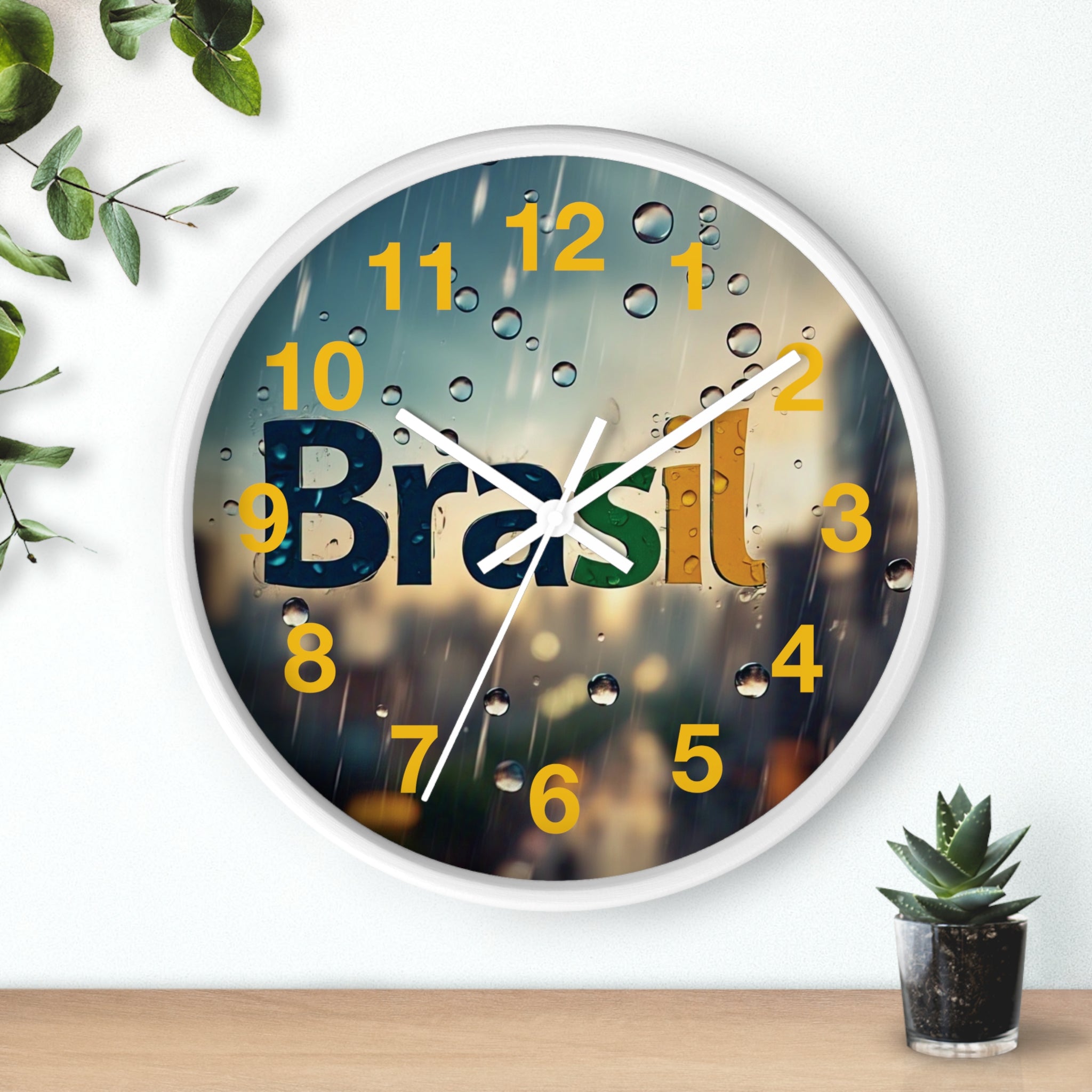 Relógio de parede com gota de chuva do Brasil