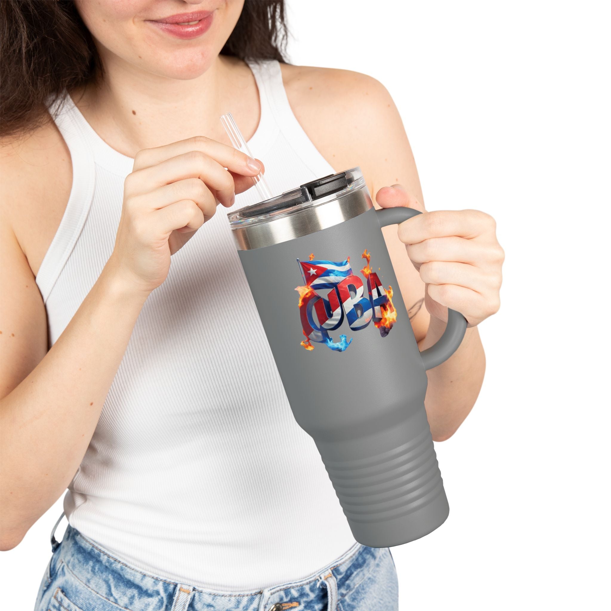 Taza de viaje térmica de 40 oz - Diseño estilo cubano con pajita