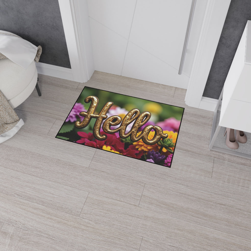 Decorative "Hello" Doormat – Floral with Gold Lettering – Your Perfect Welcome!