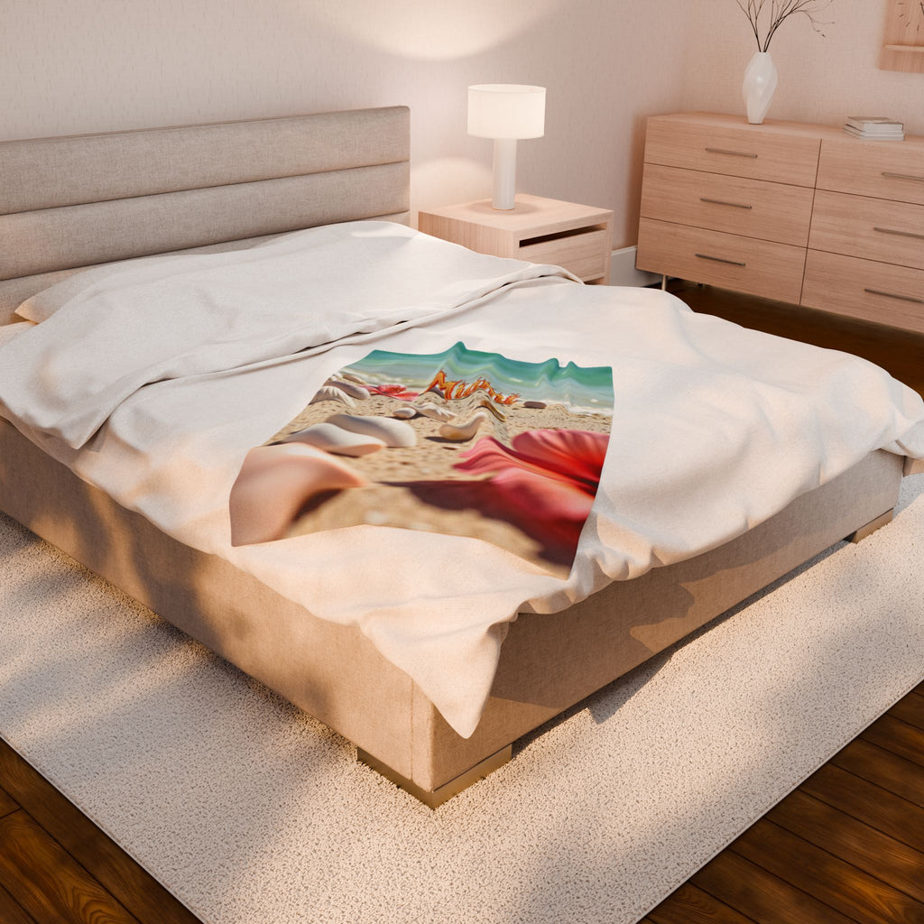Miami Beach Velveteen Plush Blanket - Cozy Tropical Decor for Relaxation