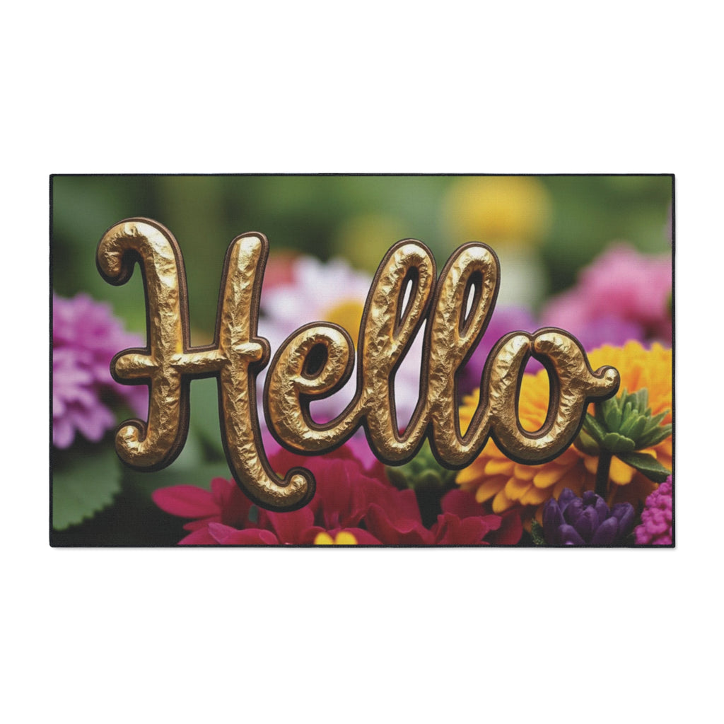 Decorative "Hello" Doormat – Floral with Gold Lettering – Your Perfect Welcome!