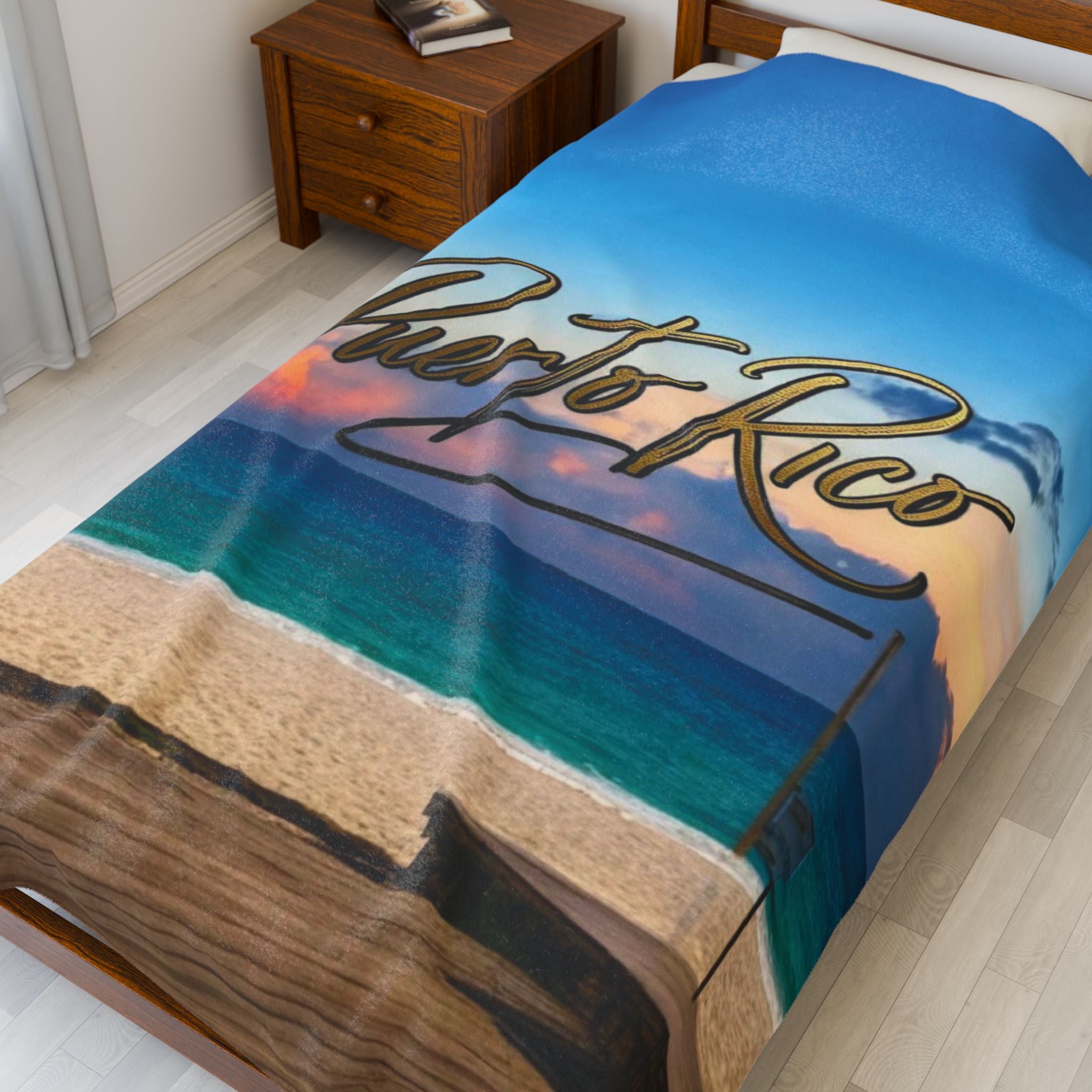 Velveteen Plush Blanket - Puerto Rico Beach Sunset Travel Throw