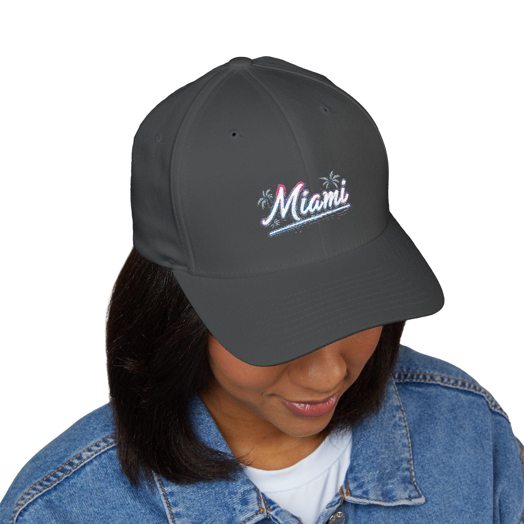 Miami Embroidered Cap — Retro Palm Beach Script Hat