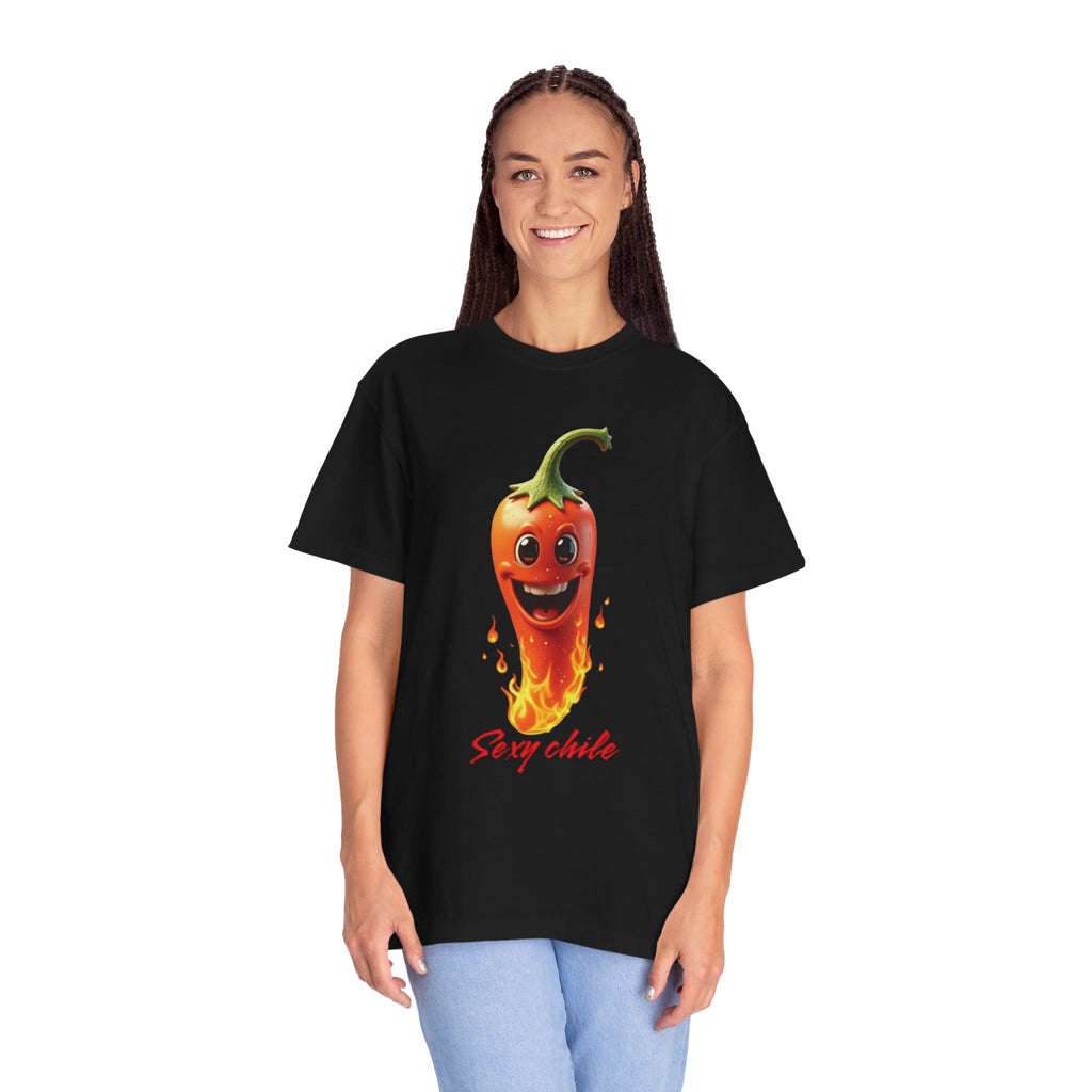 Funny unisex tie-dyed t-shirt with the phrase "Sexy Chile"