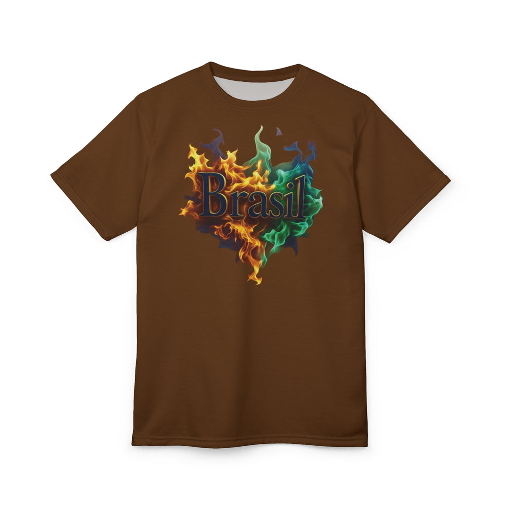 Camiseta Vibrant Brasil Flame - Camiseta unissex cortada e costurada para festivais e comemorações